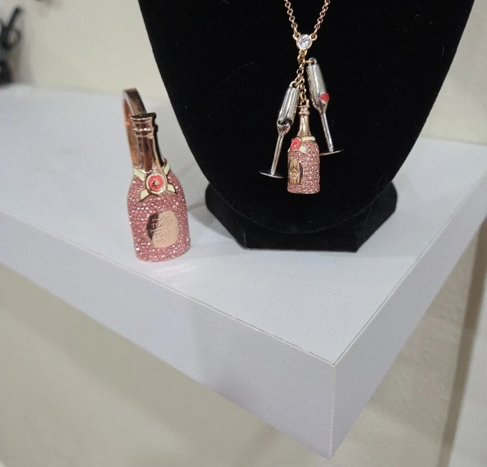 Kate Spade Rose Gold Champagne Bottle Pendant Necklace And Bracelet